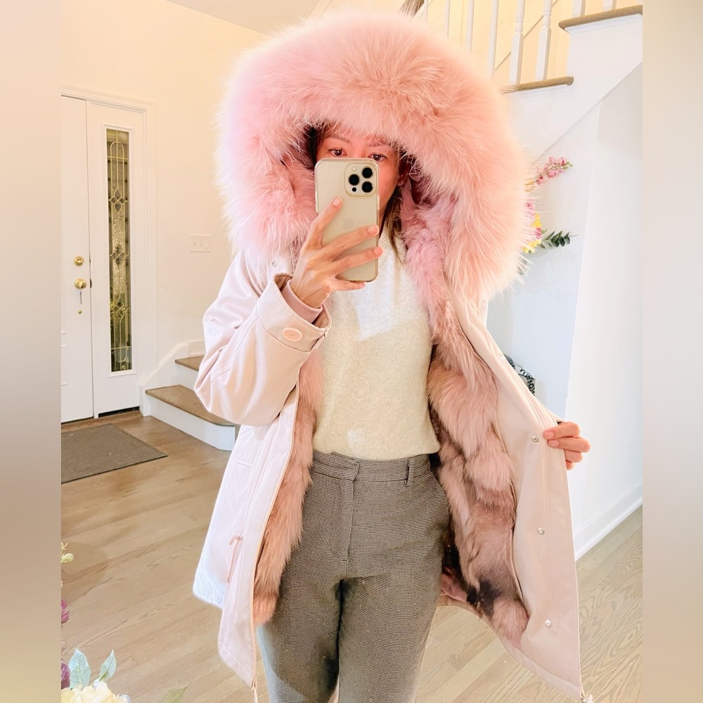 Genuine fox fur parka with rabbit fur insulation size small
